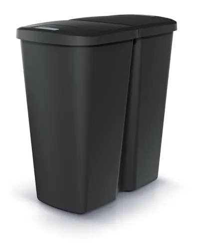 BirnePower Doppelmülleimer Duo 50L, Schwarz – Praktische Mülltrennung mit 2 Kammern