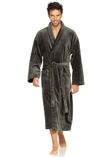Vossen Herrenbademantel aus Frotteevelours, grau, Größe S - Bademantel aus 100% Baumwolle mit Schalkragen und Gürtel, ideal für gemütliche Stunden nach dem Baden oder Dusche.