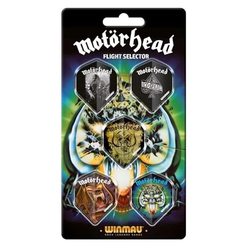 WINMAU - Motorhead Dartflug Kollektionen - Dartflüge 5 Sets pro Packung (insgesamt 15 Stück) Extra dick 100 Mikron - Dartflüge in Standardform - Professionelles Dartzubehör