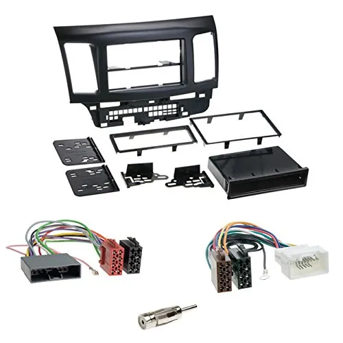 Einbauset: Autoradio Doppel-DIN Radioblende Radio Blende Halterung schwarz + ISO Radioanschlusskabel Radio Adapter + Antennenadapter für Mitsubishi Lancer CYO ab2007 nur Fahrzeuge mit original Radio