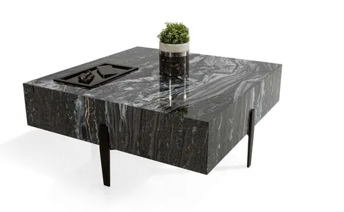 Eleganter Couchtisch im modernen Design - Ziertisch für das Wohnzimmer mit hochwertiger MDF-Oberfläche und stilvollem Marmormuster. Maße: 90 x 90 x 20 cm. Ideal für eine stilvolle Einrichtung.