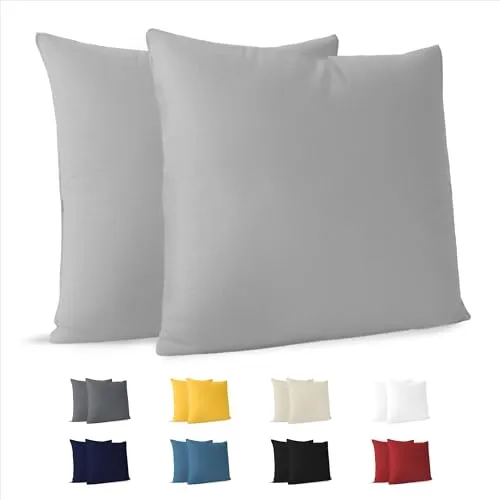 Kissenbezug 40x40 (Set mit 2) - 100% Jersey Baumwolle 150 g/qm Kissenbezüge -Grau - Für Kissen 40 x 40 cm - Kissenhülle - Kissenbezug - Resistent und Hypoallergen - Dreamzie