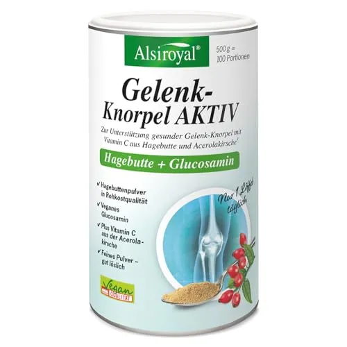 Gelenk-Knorpel Aktiv – MSM 2.525mg - Zur Unterstützung gesunder Gelenke- Nur ein Löffel täglich - Knorpel - mit veganem Glucosamin & Vitamin C aus Hagebutte & Acerolakirsche - vegan – Alsiroyal