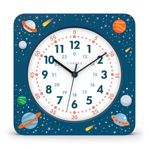 Cander Berlin MNU 4025 A Kinderwanduhr lautlos 25 cm Astronaut analog Lernuhr Jungen Mädchen Kinderzimmer ohne Tickgeräusche