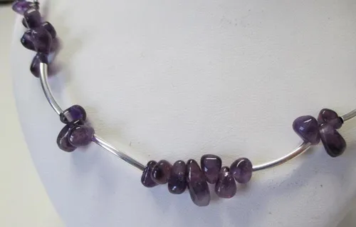 Edelschmiede925 50 cm lange Amethystkette aus Sterlingsilber