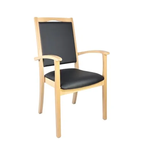 Erides Seniorenstuhl Alexander Hochlehner mit Armlehnen – Pflegestuhl, Buche massiv, gepolstert, ergonomisch, fertig montiert, für Senioren, Pflege & Praxis (Kunstleder, Soft Schwarz)