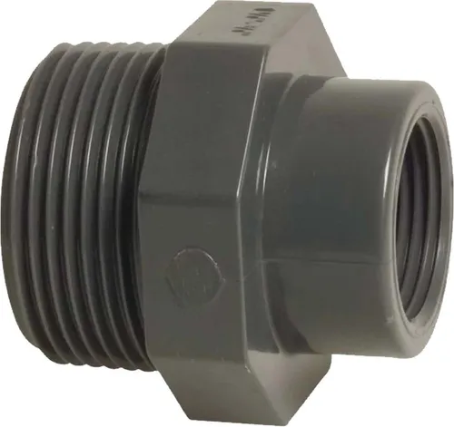 Profec Reduzierstück, PVC-U, 1 1/2 Zoll AG x 1 1/4 Zoll IG, 10 bar, grau