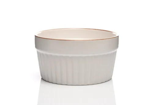 BigDean Portionsförmchen 12x Souffle-Förmchen 9x5 cm 200ml weiß + hellbraunem Rand