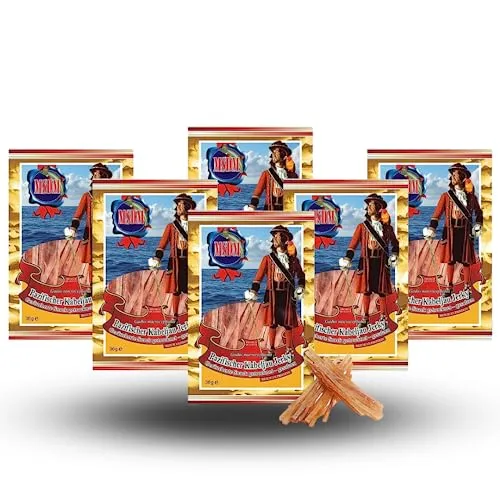 Pazifischer Kabeljau - Geräuchert (6x36g Pack) - Natur Snack getrocknet & gesalzen I High Protein I Jerky I Fitness Snack I Trockenfisch Omega-3 I Trockenfleisch Alternative Camping Snack