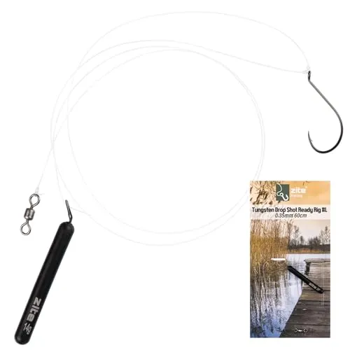 Zite Fishing Tungsten Drop Shot Ready-to-Fish Rig S, L | 60cm fertige Drop Shot Montage, Mustad DS Haken & 7-14g Tungsten | Fluorocarbon-Vorfach, Tönnchenwirbel | Barsch Zander Hecht Fertigmontage (L)