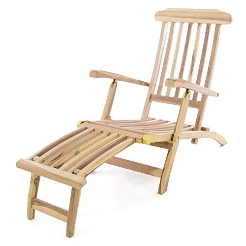 Divero Liegestuhl eleganter Deckchair Florentine Steamer Chair Teakholz unbehandelt