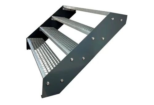 Kaminbau Mierzwa Außentreppe Premium Treppe Anthrazit Höhe Verstellbar, für Geschosshöhen bis 76 cm, Stufen Gitterroststufen nach DIN 24531, (Höhe 76 cm, Breite wählbar aus 60, 80, 100, 120, 140 cm), Gartentreppe Stahltreppe Wetterfest Rostfrei Feuer-Verzinkt Rutschfest
