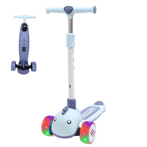 Habib Kinderroller mit Tier-Design | Faltbar, 3-Rad, LED-Licht – Blau - Niedlicher Habib Kinderroller im Tier-Design mit leuchtenden LED-Rädern. Ideal für Kinder von 3 bis 8 Jahren, fördert Gleichgewicht und Spaß beim Fahren. Praktisch faltbar für unterwegs!