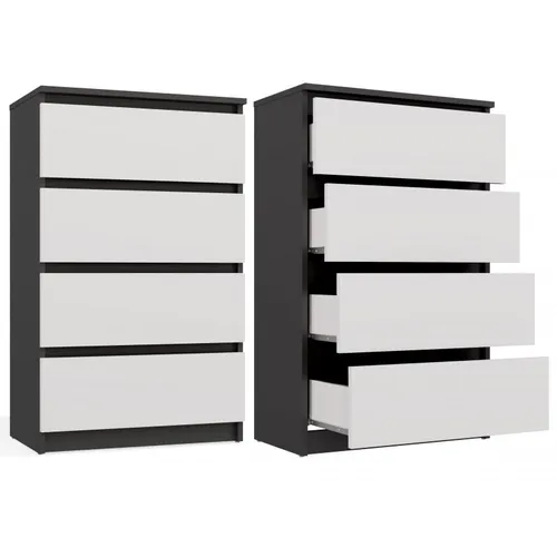 Moderne Kommode TAAVI - anthrazit/weiß - Funktionale Kommode mit 4 geräumigen Schubladen, ideal für Schlafzimmer oder Wohnzimmer. Minimalistisches Design und griffloses Öffnen für modernen Komfort.