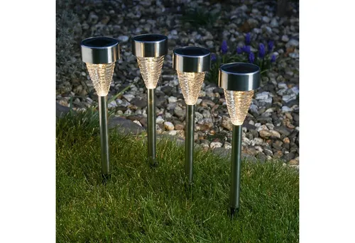 MARELIDA LED Solarleuchte LED Solar Wegleuchten Erdspieß Edelstahl Garten Balkon 4er Set, LED Classic, warmweiß (2100K bis 3000K)