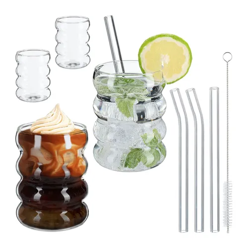 Trinkgläser Eiskaffeeglas Glastrinkbecher Gläserset Wasserglas 4er Set gewellt
