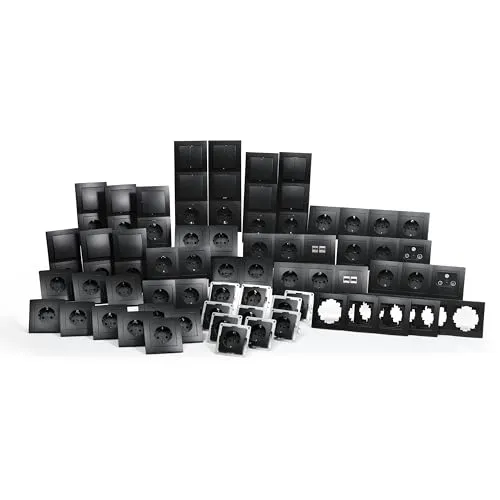 McPower Flair Megaset 100-teilig - Matt Schwarz - Vielseitiges Set aus der Flair-Serie mit 50 Steckdosen, 10 Wechselschaltern und mehr. Ideal für professionelle Anwendungen, sorgt für stilvolle und funktionale Lösungen in jedem Raum.