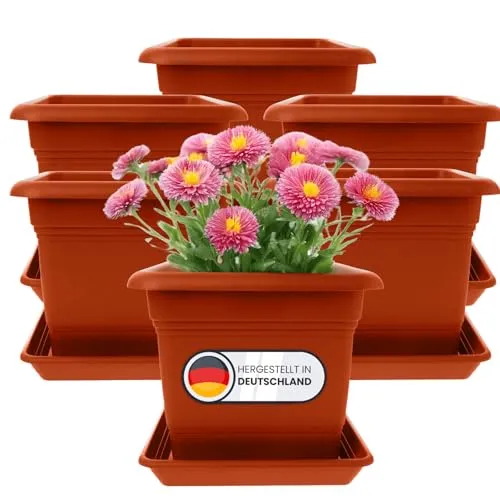6er Set Pflanzkübel GroÃŸ AuÃŸen, Blumentopf Gross 40x40 cm, Pflanzentopf Blumentopf mit Untersetzer, Pflanzkübel Kunststoff Terracotta, Blumenkübel Pflanztöpfe Blumentöpfe Made in DE, Model: Ada