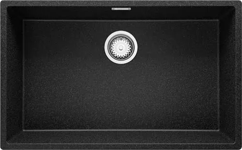 PRIMAGRAN Spülbecken Anthrazit 76x47cm, Granitspüle 1 Becken + Ablauf-Set, Küchenspüle ab 80er Unterschrank - London Slim S276