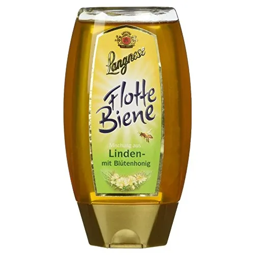 Langnese Flotte Biene Linden- mit Blütenhonig, 250g - Naturreiner, heller Honig im praktischen Dosierspender. Kräftig und frisch im Geschmack, ideal zum Süßen von Tee oder als Brotaufstrich. Ein Genuss für Liebhaber intensiver Honignoten.