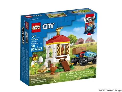LEGO 60344 City Farm Hühnerstall - Bauernhof Spielzeugset für Kinder ab 5 Jahren, mit Quad, Bäuerin-Minifigur und 2 Hühnern für fantasievolles Spielen