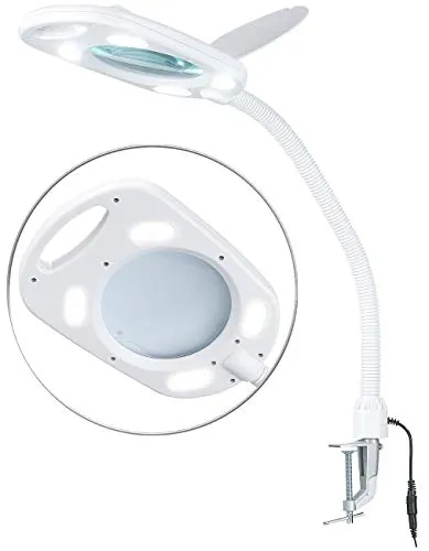 Lunartec Lupenlampe: Glas-LED-Lupenleuchte mit 5-facher Vergrößerung, 5 Watt, 450 Lumen (Arbeitslupe mit Licht, Lampe Lupe, Kosmetikspiegel)