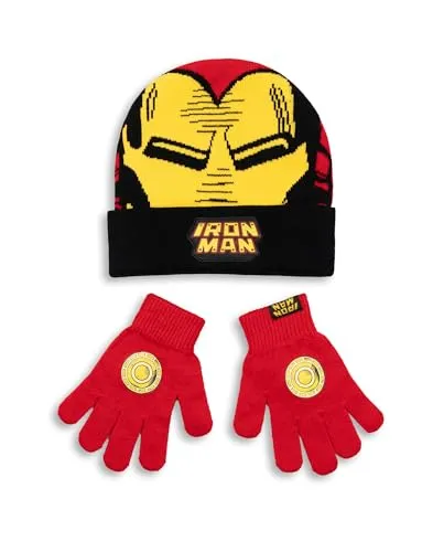Marvel Iron Man Jungen Mütze und Handschuhe, Rot, Winterwärme, Accessoires mit Iron Man Grafik, Kinderausrüstung für kaltes Wetter, perfekt für Outdoor-Abenteuer, Merch