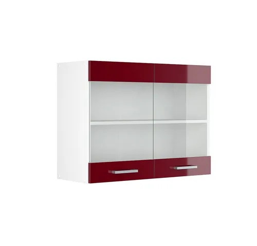 Vicco Schranksystem R-Line, Bordeaux Hochglanz/Weiß, 80 cm mit Glastüren - Schranksysteme: Moderner Hängeschrank mit Glastüren für optimalen Stauraum und Sichtbarkeit. Ideal für Haushalts- und Hobbyräume, stabil und stilvoll.