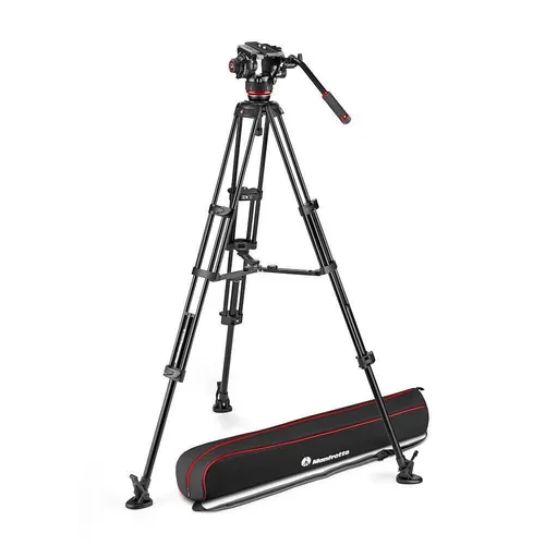 Manfrotto 504X Fluid-Videokopf Kit - Professionelles Aluminiumstativ mit Fluid-Videokopf für reibungslose Bewegungen, ideal für Videografen und bis zu 12 kg belastbar.