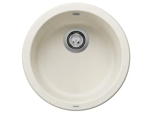 Blanco Blancorondo Granitspüle – Silgranit, softweiß - Sanitäranlagen & Zubehör, ideale Lösung für kleine Küchen mit 3 ½'' Korbventil und kompaktem Design für 45 cm Unterschrank.