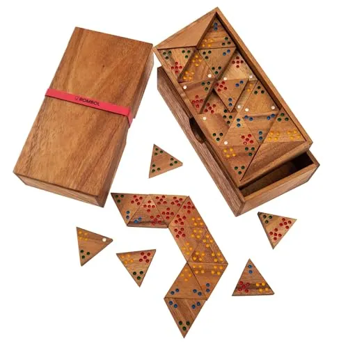 ROMBOL Tridomino - anspruchsvolle Variante des Dominospiels - Gesellschaftsspiel aus hochwertigem Samena-Holz, ideal für 2-6 Personen und perfekte für unterhaltsame Spieleabende mit Taktik und Logik.