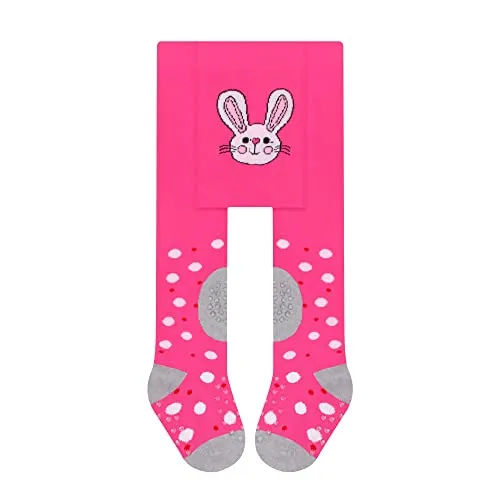 L&K-II 1er Pack Krabbelstrumpfhose Baby Mädchen Jungen Strumpfhose mit ABS Sohle Anti Rutsch Noppen Punkte Tier Herz Motiv 2769D 68-74