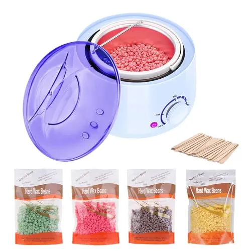 Wax enthaarung, Wachswärmer mit 4X100g Wachsperlen für haarentfernung,Schmerzloses Wachserhitzer Haarentfernung Set,Professional elektrischer Wachserhitzer für alle Wachstypen