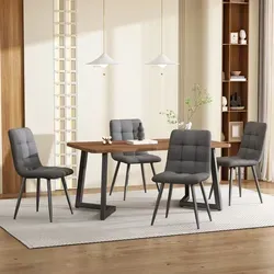 Flieks Esstisch mit 4 Esszimmerstühlen, 5-tlg Essgruppe in Walnussfarbe - Moderne 5-teilige Essgruppe mit walnussfarbener Tischplatte und stabilen Metallbeinen. Perfekt für Küche oder Wohnzimmer. Die weichen Stühle bieten hohen Komfort für angenehme Mahlzeiten.