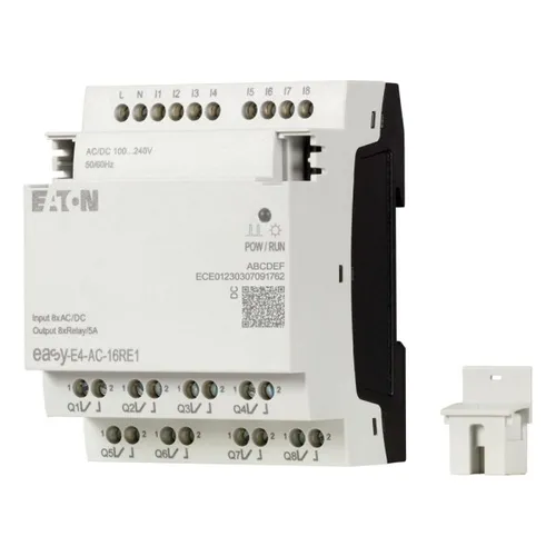 Moeller EATO Steuerrelais EASY-E4-AC-16RE1 197222 - Erweiterung für easyE4 Steuerrelais, bietet 8 digitale Eingänge und 8 Relais-Ausgänge für vielseitige Anwendungen in der KFZ-Elektrik.
