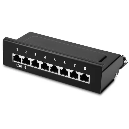 kwmobile 8 Port Patchpanel Cat6 - Wandmontage Netzwerk-Patch-Panel, schwarz mit Erdungskabel für optimale Signalübertragung