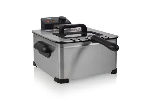 Tristar FR-6949 Kaltzonen Fritteuse 5l 2000W Silber (matt) - Küchengeräte Fritteuse mit 5L Fassungsvermögen, ideal für gleichzeitiges Frittieren von Snacks und Pommes, inklusive 3 Frittierkörben und praktischer Kühlzone für frisches Öl.