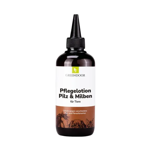 GREENDOOR Pflegelotion für Tiere 250ml - Juckreizmittel für Hunde, natürlich wirksam gegen Hautpilz und Milbenbefall, ohne Antibiotika und Cortison, sicher und einfach in der Anwendung.