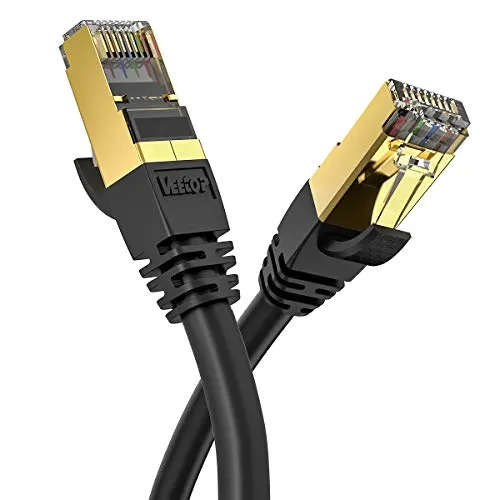 Veetop Cat8 Lan kabel Netzwerkkabel Ethernetkabel Internetkabel Superschnell Flexibel und Robust mit Vergoldetem RJ45 (Schwarz, 20m)