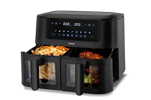 Linsar Heißluftfritteuse, 3000,00 W, Doppelkammer, Air Fryer 2 Fächer, Touchscreen, 9 Progamme, Schwarz