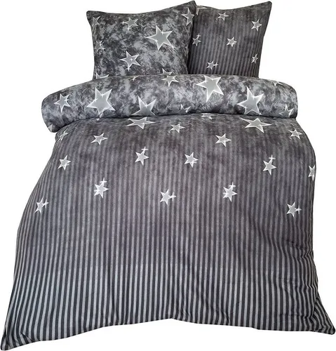 One Home Bettwäsche Winter Fleece, 3-teilig mit Sternen - Kuschelige 3-teilige Bettwäsche aus weichem Fleece in grau, ideal für kalte Winternächte. Mit Reißverschluss für einfache Handhabung und pflegeleicht bei 40°C.