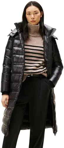 Tommy Hilfiger Gloss Maxi Coat für Damen - Lässiger, schwarzer Maxi Mantel aus 100% recyceltem Nylon, wasserabweisend und mit hochwertigen Daunen gefüllt. Ideal für Herbst und Winter, mit abnehmbarer Kapuze und geraffter Taille für eine definierte Silhouette.