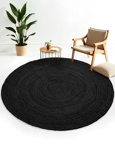 carpetfine Juteteppich Nele Anthrazit handgewebt aus Jute Rund Ø 200 cm | Moderner Naturteppich Uni im Boho - Style Flachgewebe Teppich für Wohnzimmer und Schlafzimmer