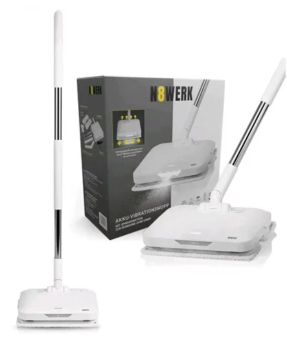 N8WERK Bodenwischer mit Vibrationsfunktion - Midnight Black Edition - Nass- & Trockenmopps für den Haushalt, mit LED-Beleuchtung und 2 Mikrofasertüchern für gründliche Reinigung und einfache Handhabung.