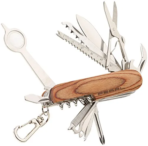 PEARL Taschenmesser Funktionen: 16in1-Multifunktions-Taschenmesser aus Edelstahl mit Echt-Holz-Griff (Werkzeuge, Sackmesser, Rucksack)