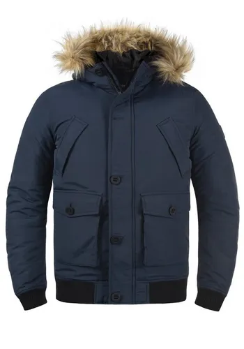!Solid SDFrio Winterjacke mit Kapuze - Funktionsjacke in Insignia Blue, ideal für kalte Tage. Mit abnehmbarem Kunstfell an der Kapuze und praktischen Eingrifftaschen.