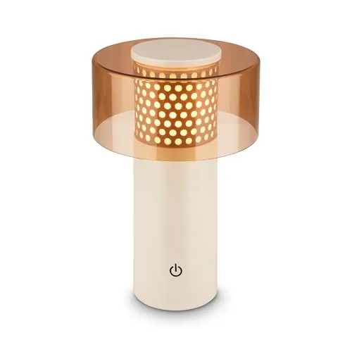 BRILONER LED Tischlampe kabellos IP44 – dimmbar & warmweiß - Moderne Akku Tischlampe in Coffee und Hellgrau: Ideal für Wohnräume und Außenbereiche. Stufenlos dimmbar mit Touchdimmer, bis zu 18 Stunden Leuchtdauer und kompakte Maße für vielseitige Nutzung.