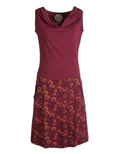 Vishes - Alternative Bekleidung - Damen Baumwoll-Kleid, Blumen-Muster, Wasserfall-Kragen und Taschen dunkelrot 36
