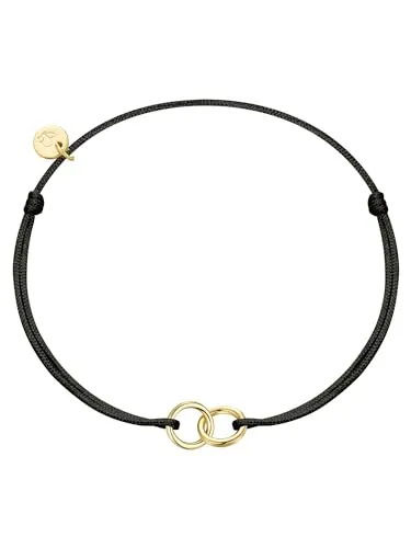GLANZSTÜCKE MÜNCHEN Damen Textilarmband schwarz mit 925/- Sterling Silber gelbvergoldet 14 Karat - Armbänder für Damen: Elegantes Textilarmband mit modernem Materialmix, perfekt für jeden Anlass und individuell anpassbar für Handgelenke von 15 bis 22 cm.