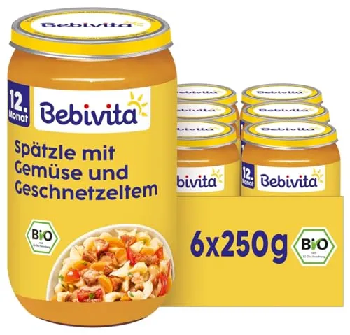 Bebivita Menüs ab 12. Monat Gemüse-Spätzle-Pfanne nach Art Geschnetzeltem, 6er Pack (6x250g)